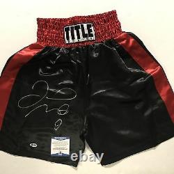 Autographed/Signed FLOYD MAYWEATHER JR. Black/Red Boxing Trunks/Shorts BAS COA