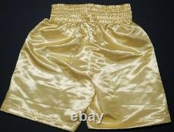 FLOYD MAYWEATHER JR. Signed Autographed GOLD TRUNKS. BECKETT WITNESSED