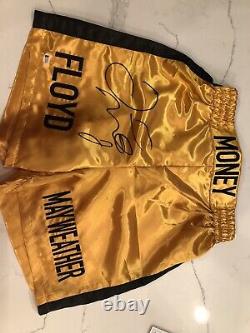FLOYD MAYWEATHER Signed Limited Edition LE 12 GOLD Trunks With Beckett COA, Photo