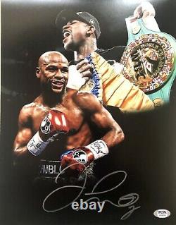 Floyd Mayweather Autographed/Signed 8X10 Belts Photo PSA Signed In Silver