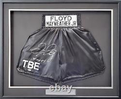 Floyd Mayweather Jr. Auto Framed Black Boxing Trunks Money Beckett #I83920