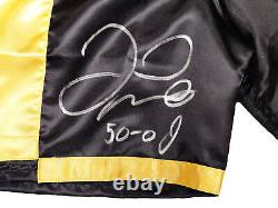 Floyd Mayweather Jr. Autographed Black & Gold Boxing Trunks 50-0 Beckett 221641