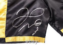 Floyd Mayweather Jr. Autographed Black & Gold Boxing Trunks Beckett 221640