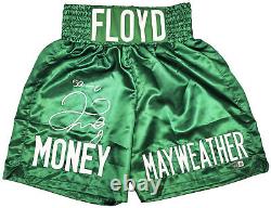 Floyd Mayweather Jr. Autographed Green Boxing Trunks 50-0 Beckett Witness 221643