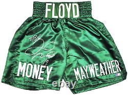 Floyd Mayweather Jr. Autographed Green Boxing Trunks Tbe Beckett Witness 221644