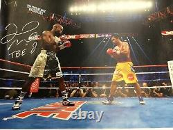Floyd Mayweather Jr Signed 33x43 Canvas Vs Manny Pacquiao Tbe Inscription Bas
