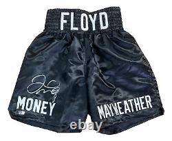 Floyd Mayweather Jr Signed Custom Black Money Mayweather Boxing Trunks BAS ITP