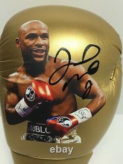Floyd Mayweather Jr Signed Gold TBE Mayweather Boxing Glove BAS WD96062
