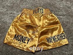 Floyd Mayweather Jr Signed Limited Edition Le 12 Gold Trunks Beckett Coa Proof