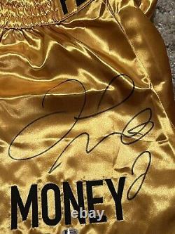 Floyd Mayweather Jr Signed Limited Edition Le 12 Gold Trunks Beckett Coa Proof