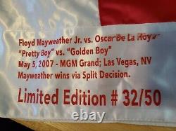 Floyd Mayweather Jr signed & Oscar de la Hoya signed Boxing Trunks JSA Cert