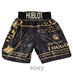 Floyd Mayweather Signed Black and Gold Boxing Shorts Autograph