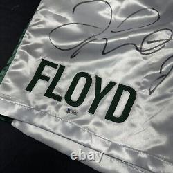 Floyd Mayweather Signed Black and Silver Boxing Trunks AUTO Inscription Beckett