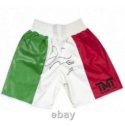 Floyd Mayweather Signed Green, White and Red TMT Boxing Shorts Autograph