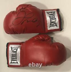 Floyd Mayweather signed red Everlast boxing glove pair auto Beckett BAS COA