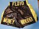 Floyd Money Mayweather Jr. Autographed Black & Gold Boxing Trunks Coa Shorts