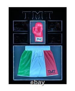 Framed Floyd Mayweather signed replica glove and shorts combi with lights
