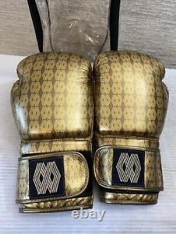 RARE Floyd Mayweather Jr. GOLD Color Boxing Gloves Size LG/XL Logo All Over NEW