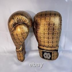 RARE Floyd Mayweather Jr. GOLD Color Boxing Gloves Size SM/MD Logo All Over