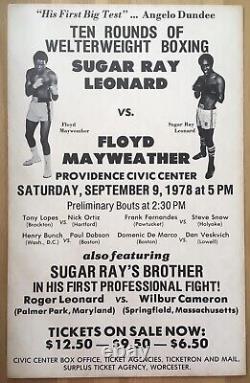 Superb Rare Sugar Ray Leonard Vs Floyd Mayweather Vintage On Site Poster 1978