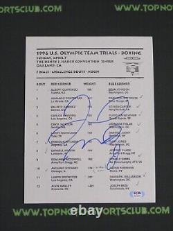 Feuille de combat signée Floyd Mayweather contre Carlos Navarro aux Jeux olympiques de 1996 aux États-Unis, certifiée PSA Al2.