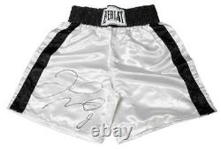 Floyd Mayweather Jr a signé les shorts de boxe blancs Everlast SCHWARTZ