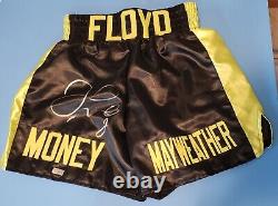 Floyd Money Mayweather Jr. Short de boxe noir et or signé COA