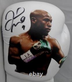 Gant de boxe blanc personnalisé dédicacé Floyd Mayweather TBE avec image à gauche Beckett