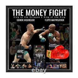 Le Combat D'argent Signé Gants De Boxe Encadrés Conor Mcgregor Floyd Mayweather