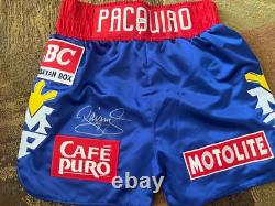 Shorts de boxe autographiés signés par Manny Pacquiao avec certification Beckett Authentication